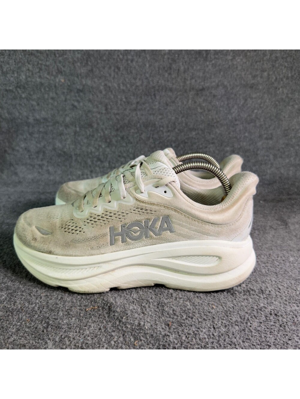 Hoka One One Bondi 8 Wide Shoes Womens Size 8.5 Beige Mesh Running Sneakers - Picture 4 of 9